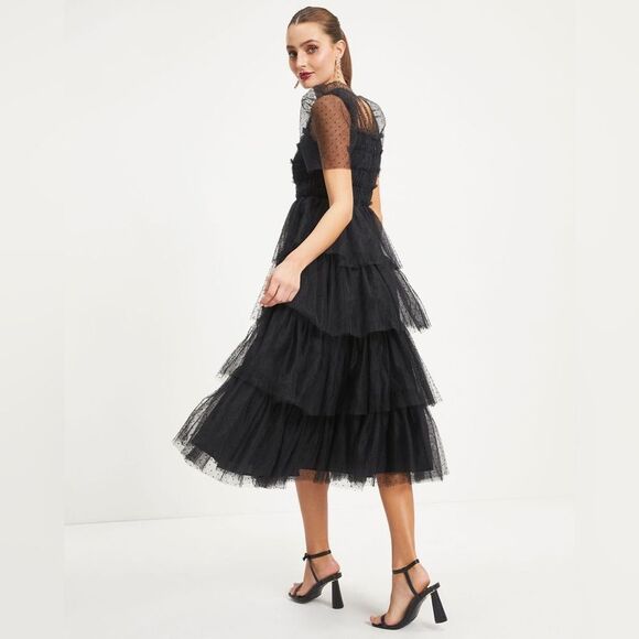 Vici Night At The Opera Tulle Tiered Polka Dot Maxi Dress Large - Picture 3 of 5